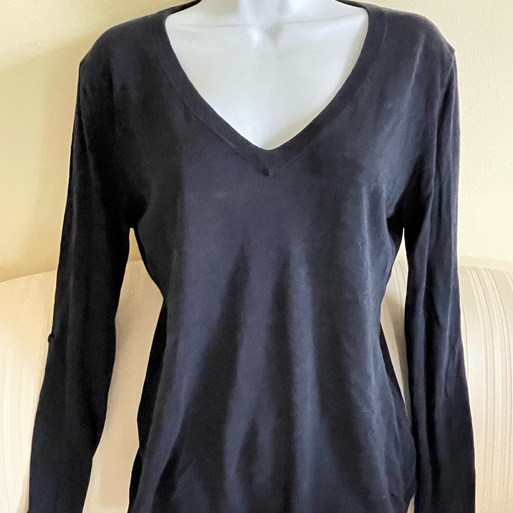GAP Navy Blue Cotton-Linen Lightweight V-Neck Long Sleeve Sweater S